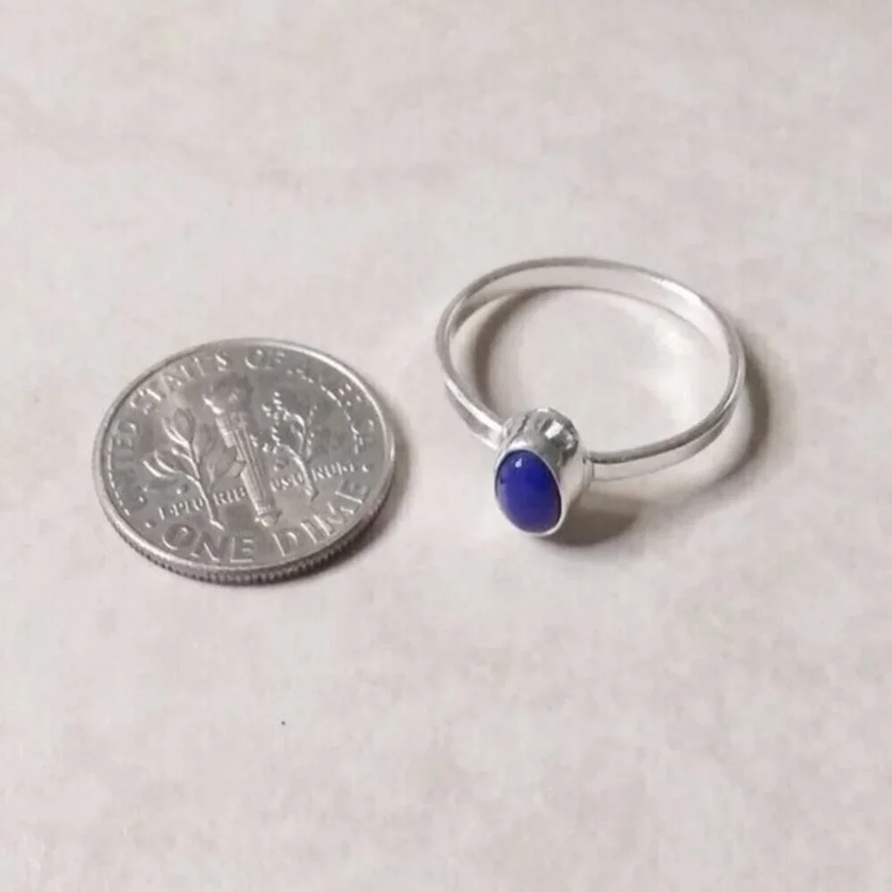 Trendy! Tiny Dainty Lapis Lazuli Sz 6 - Modern Minimalist Boho Midi Rings